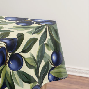 Elegant Olive Branch Pattern with Deep Blue Olives Tablecloth