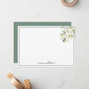 Elegant Olive Branch Personalised Note Card
