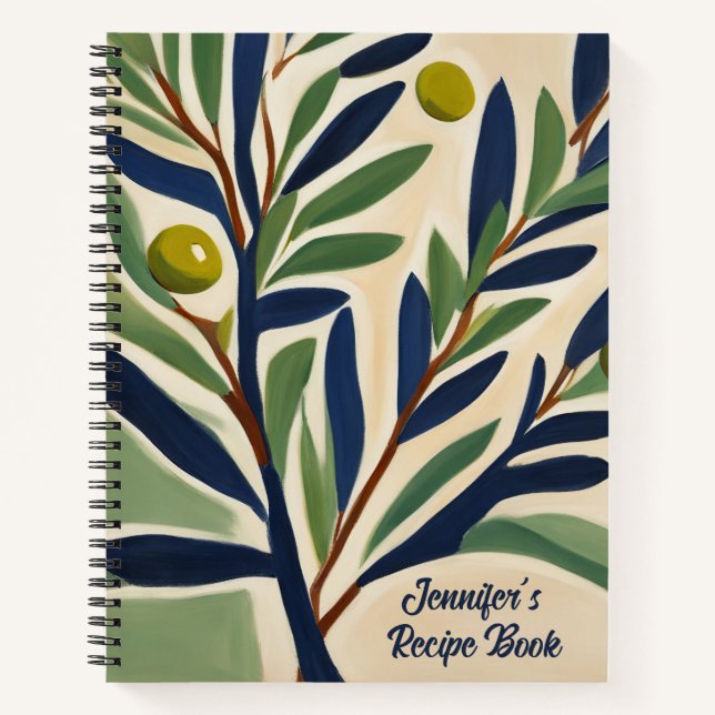 Elegant Olive Branch Personalized Recipe Book (Front)