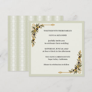 Elegant Olive Branch Sage Green & Gold Wedding  Invitation