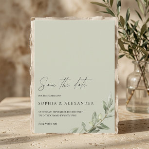 Elegant Olive Branch Save the Date   Minimalist  Invitation