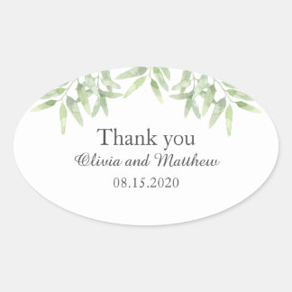 Elegant Olive Branch. Simple wedding Thank You Oval Sticker