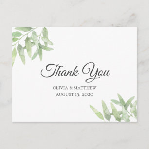 Elegant Olive Branch. Simple wedding Thank you Postcard