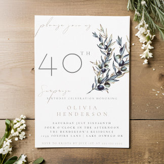 Elegant Olive Branch Surprise Birthday Invitation