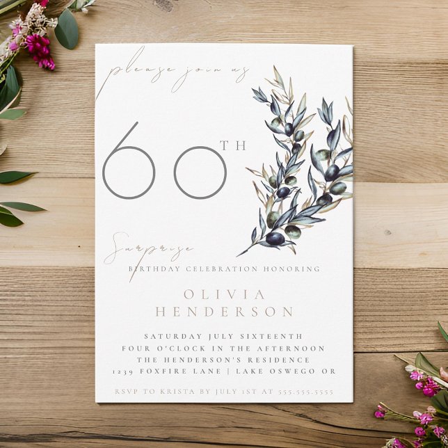 Elegant Olive Branch Surprise Birthday Invitation (Creator Uploaded)