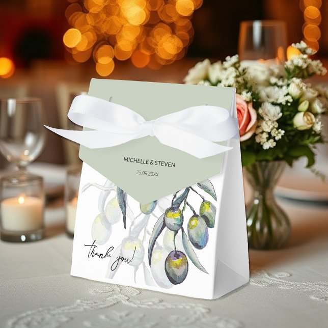 Elegant Olive Branch Watercolor Art Favour Box (Creator Uploaded)