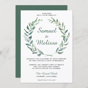 Elegant Olive Branch Watercolor Wedding Invitation