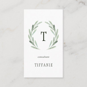 Elegant Olive Branch Wreath Monogram Business Card