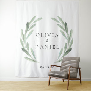 Elegant Olive Branch Wreath Wedding Backdrop Tapestry