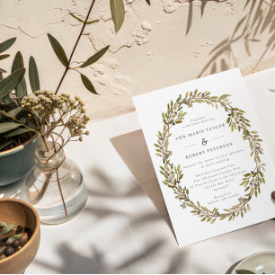 Elegant Olive Branch Wreath Wedding Invitation