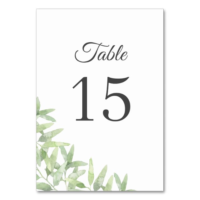 Elegant olive branches. Botanical summer wedding Table Number (Front)