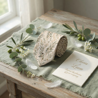 Elegant Olive Branches & Ivory Floral Tie