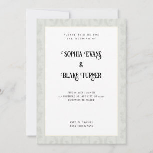 Elegant Olive Damask Traditional White Wedding Invitation
