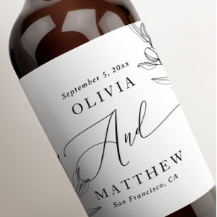 Elegant olive. Delicate botanical Italian wedding  Wine Label
