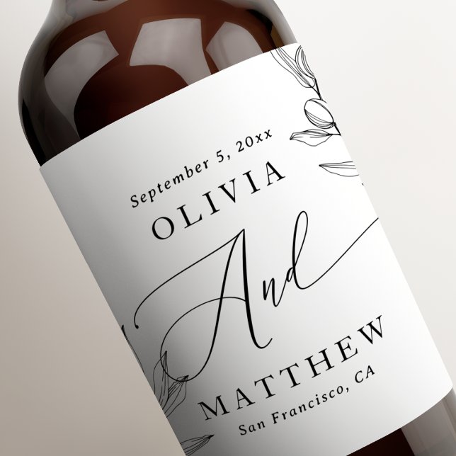 Elegant olive. Delicate botanical Italian wedding  Wine Label (Creator Uploaded)
