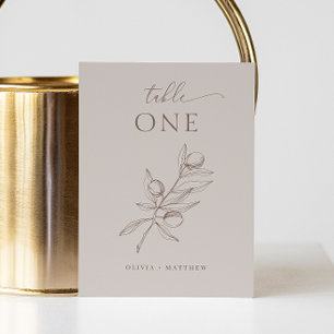 Elegant olive. Delicate pastel Italian wedding Table Number