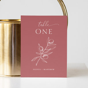 Elegant olive. Delicate rose vale Italian wedding Table Number