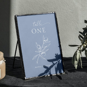 Elegant olive. Dusty blue mediterranean wedding Table Number