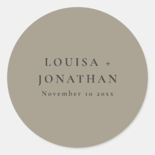 Elegant Olive Fall Minimalist Personalised Wedding Classic Round Sticker