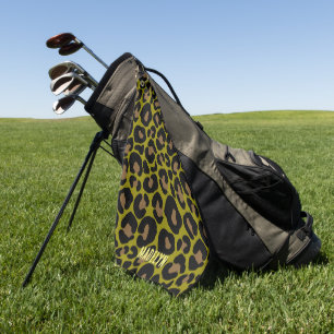 Elegant olive green and black leopard Monogrammed  Golf Towel