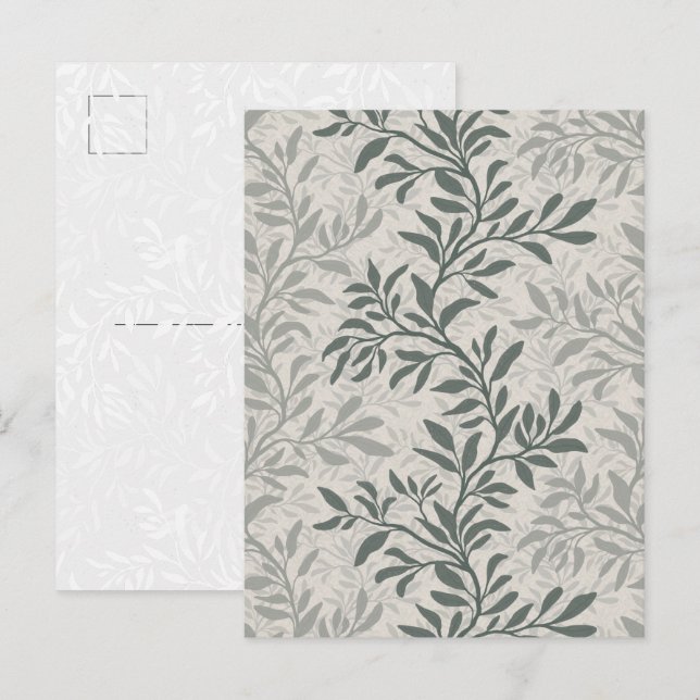 Elegant Olive Green Botanic Leaf Vine Art Postcard (Front/Back)