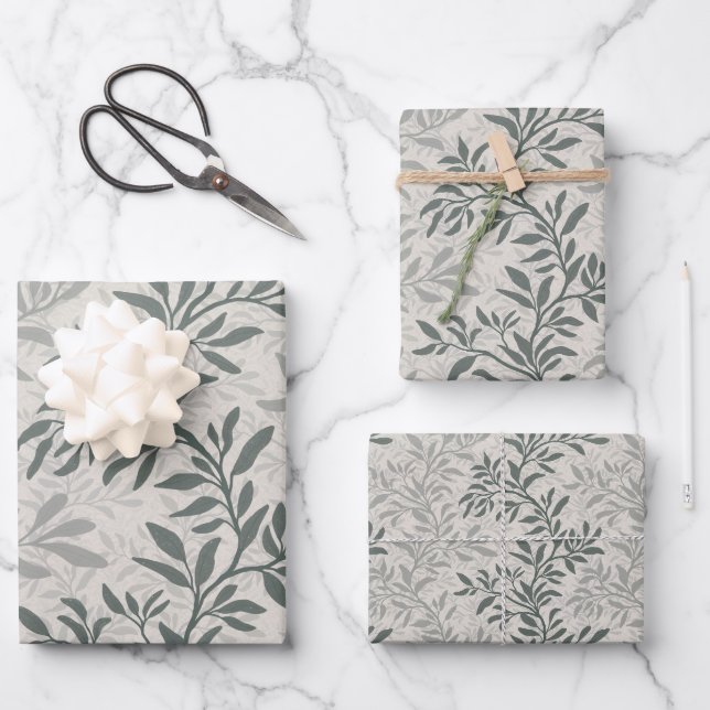 Elegant Olive Green Botanic Leaf Vine Wrapping Paper Sheet (Front)