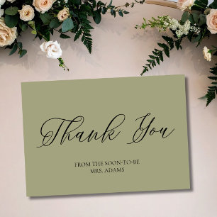 Elegant Olive Green Bridal Thank You Card