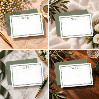 Elegant Olive Green Double Border Card