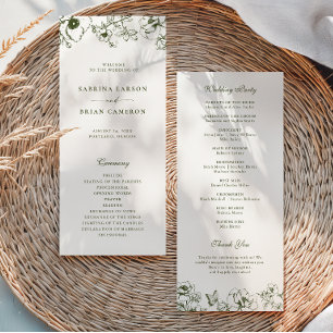 Elegant Olive Green Floral Garden Wedding Program