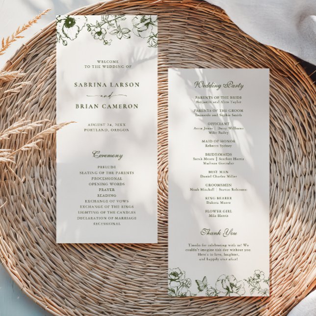 Elegant Olive Green Floral Garden Wedding Program (Creator Uploaded)