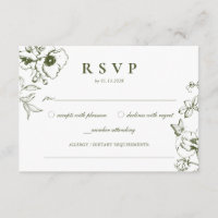 Elegant Olive Green Floral Garden Wedding RSVP