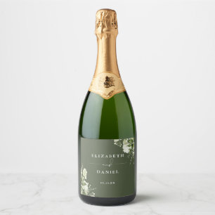 Elegant Olive Green Floral Greenery Wedding Sparkling Wine Label