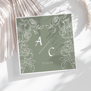 Elegant Olive Green French Roses Wedding Napkin