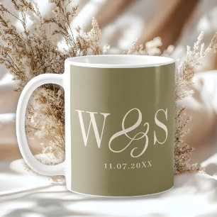 Elegant olive green initial wedding couples coffee mug