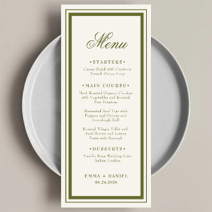 Elegant Olive Green & Ivory Wedding Menu