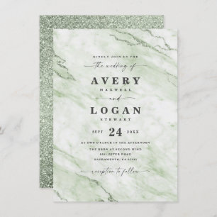 Elegant Olive Green Marble & Glitter Wedding Invitation