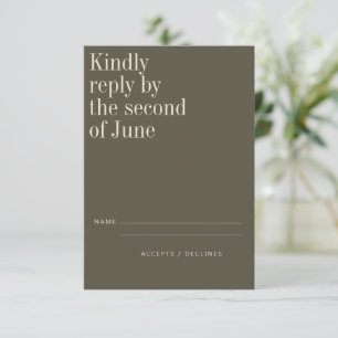 Elegant Olive Green Minimalist Modern Wedding RSVP Card