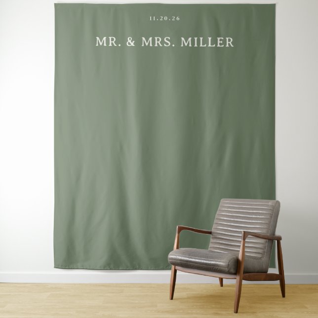 Elegant Olive Green Minimalist Tapestry (In Situ)