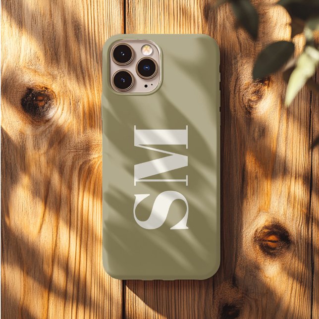 Elegant Olive Green Monogram initial  iPhone Case (Creator Uploaded)
