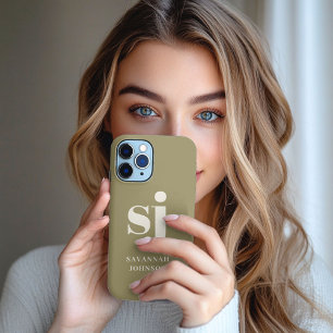 Elegant Olive green monogram initials  iPhone 13 Pro Max Case