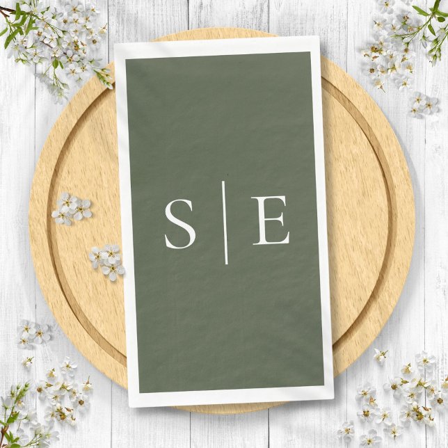 Elegant Olive Green Monogram Minimalist  Napkin (Elegant Olive Green Monogram Minimalist Paper Guest Towels)