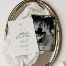 Elegant Olive Green Monogram Photo Wedding