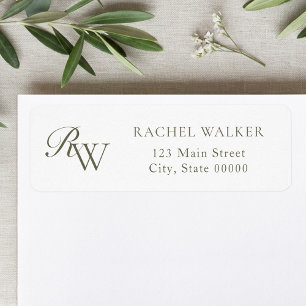 Elegant Olive Green Monogram Return Address Label