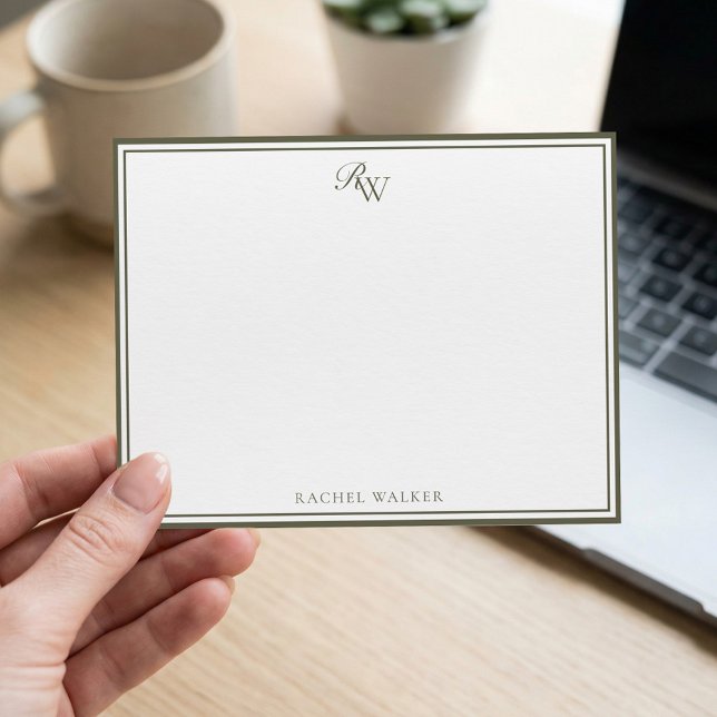 Elegant Olive Green Monogram Two Border Card (Creator Uploaded)