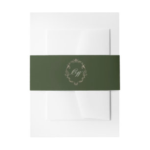Elegant Olive Green Monogram Wedding Invitation Belly Band