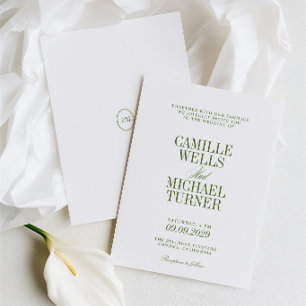 Elegant Olive Green Monogram Wedding Invite