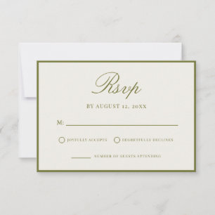 Elegant Olive Green Old Money Wedding RSVP Card