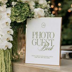 Elegant Olive Green Photo Guest Book Sign