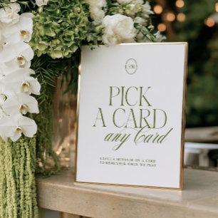 Elegant Olive Green Pick a Card Wedding Sign