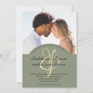 Elegant Olive Green Script 2 Photo Wedding Invitation